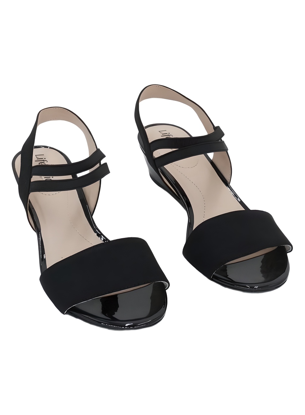LifeStride Yolo Womens Black Strappy 1.5" Wedge Ankle Strap Sandals Size 8.5W
